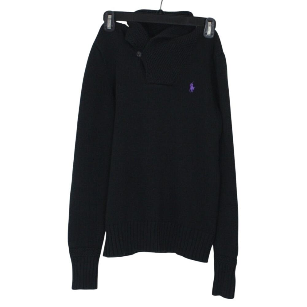 Ralph Lauren Sport Medium Women Midnight Blue Shawl Collar Sweater Purple Pony